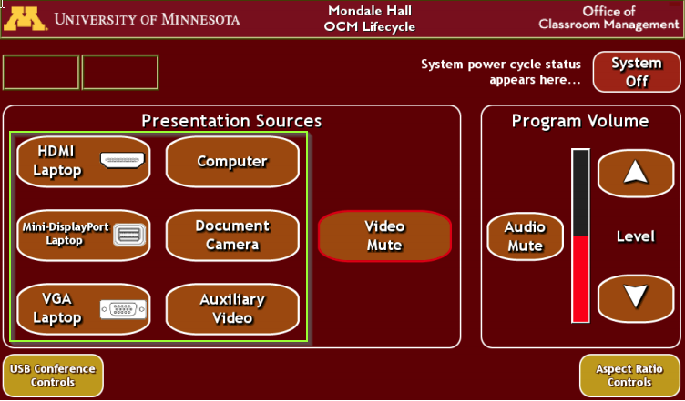 touch panel with presentation sources highlighted