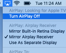 Screenshot of AirPlay menu in OS X that demonstrates how to stop sharing.