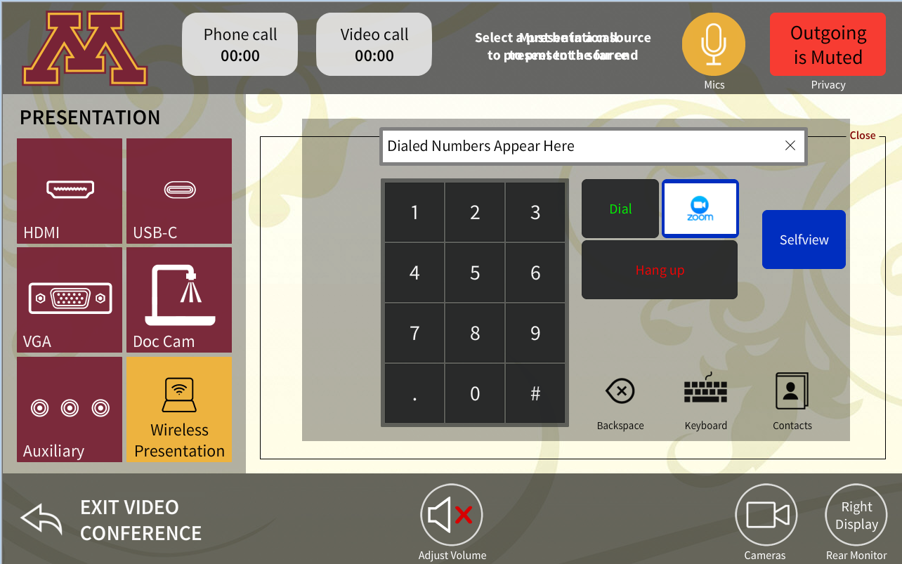 Screenshot of video conferencing touchscreen controls